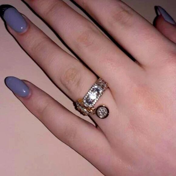 18K YELLOW PLATED OVER STERLING SILVER DIAMOND CHARM RING - Picture 5 of 7